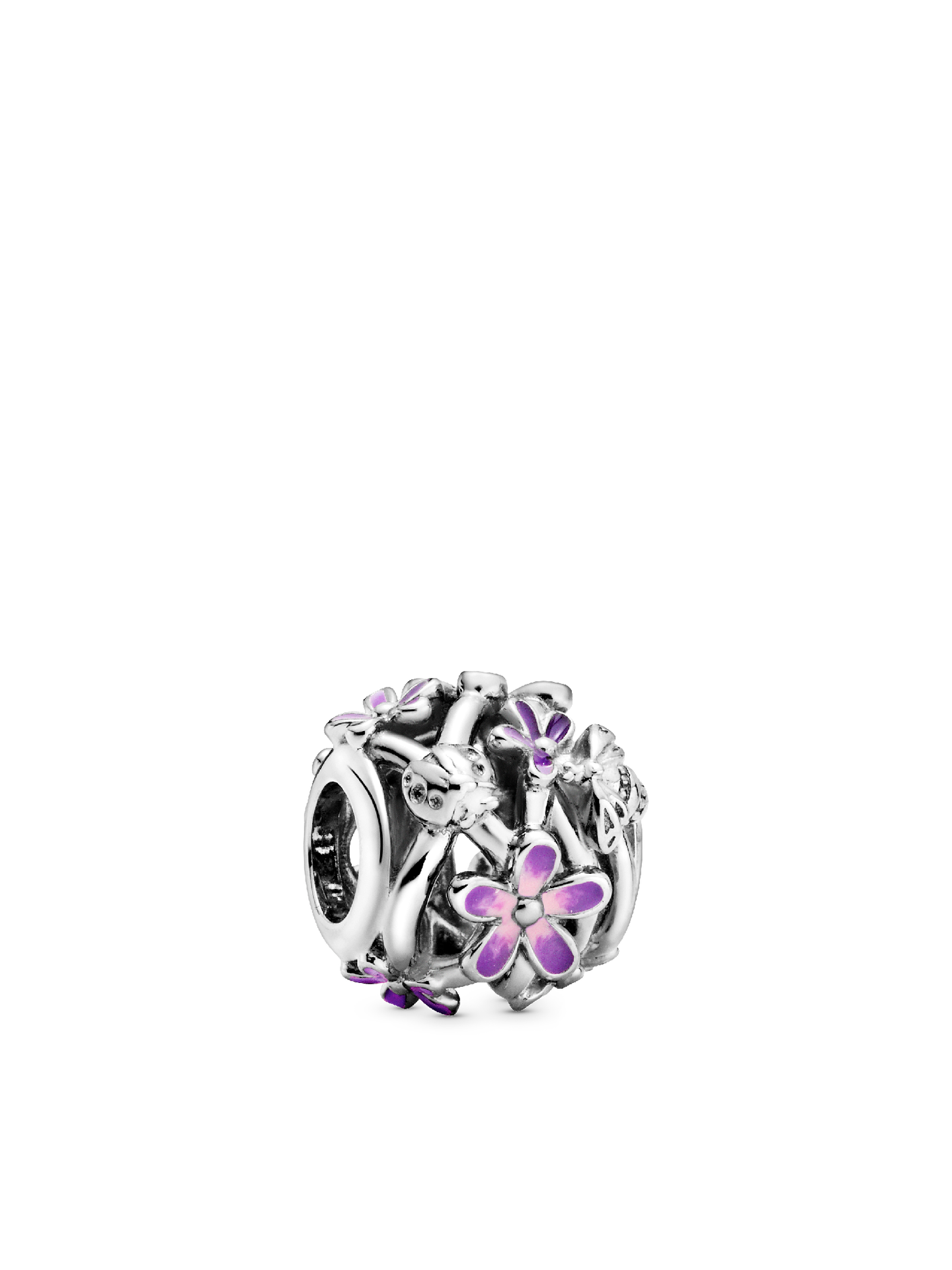 Женский шарм Pandora Openwork Purple Daisy Charm, цвет: Серебро — фото 1