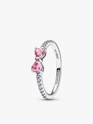 Sparkling Pink Bow Ring Set