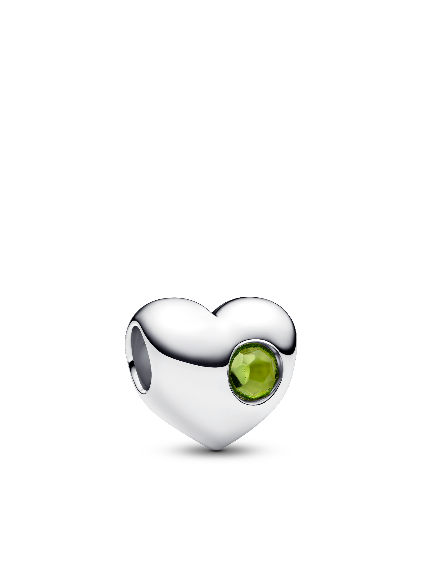 Женский шарм Pandora August Engravable Spring Green Stone Heart Charm, цвет: Серебро — фото 1