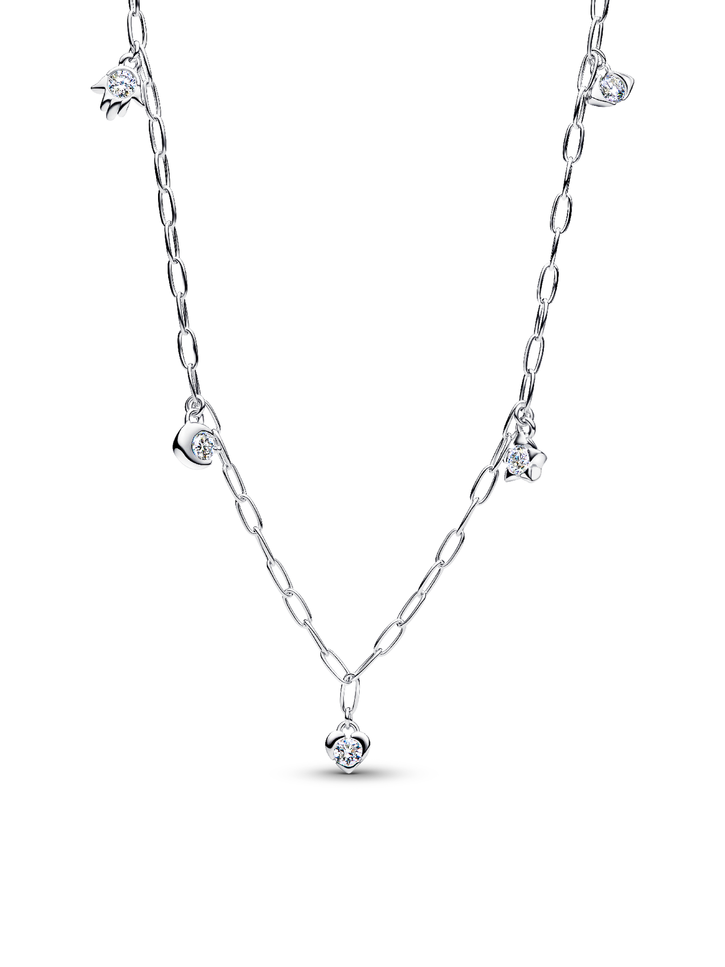 Женская цепочка Pandora Talisman Sterling Silver Lab-Grown Diamond Dangle Symbols Paperclip Chain, цвет: Серебро — фото 1