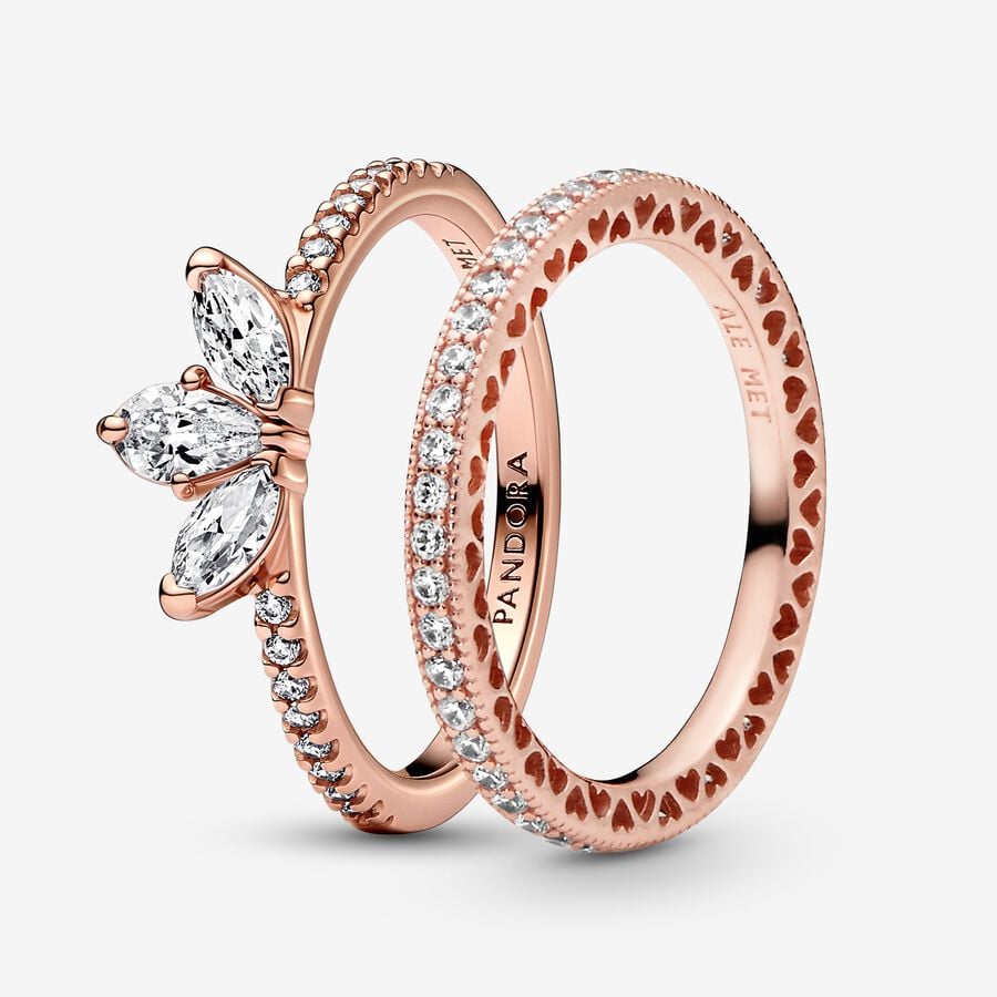 Rose Gold Tear-shaped Tiara Ring Set image number 0