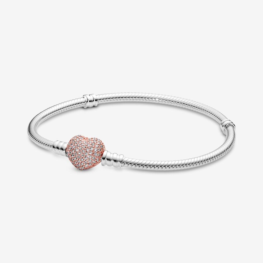 Bereiken Transformator Snooze Sterling Silver Bracelet with Pandora Rose™ Pavé Heart Clasp | Two-tone |  Pandora US