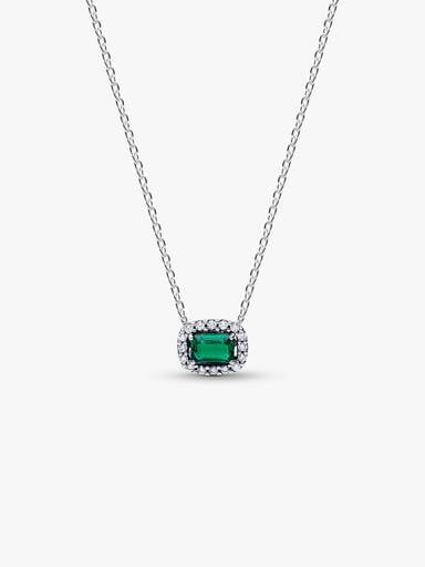 Rectangular Sparkling Green Halo Pendant Necklace