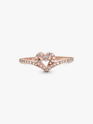 Sparkling Wishbone Heart Ring