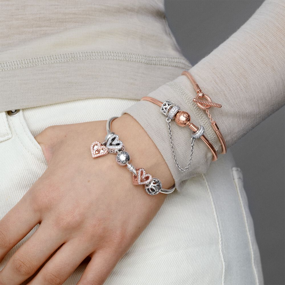 Pandora Moments T-Bar Snake Chain Bracelet | Rose gold plated ...