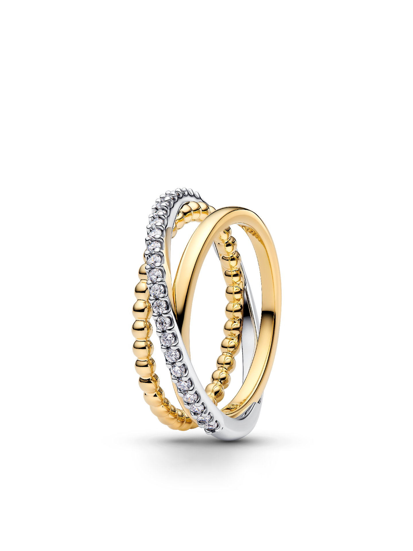 Женское кольцо Pandora Crossover Beads & Pavé Triple Band, цвет: Двухцветный — фото 1