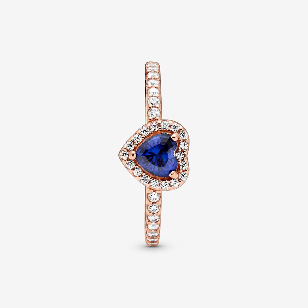Sparkling Blue Elevated Heart Ring Rose gold plated Pandora US