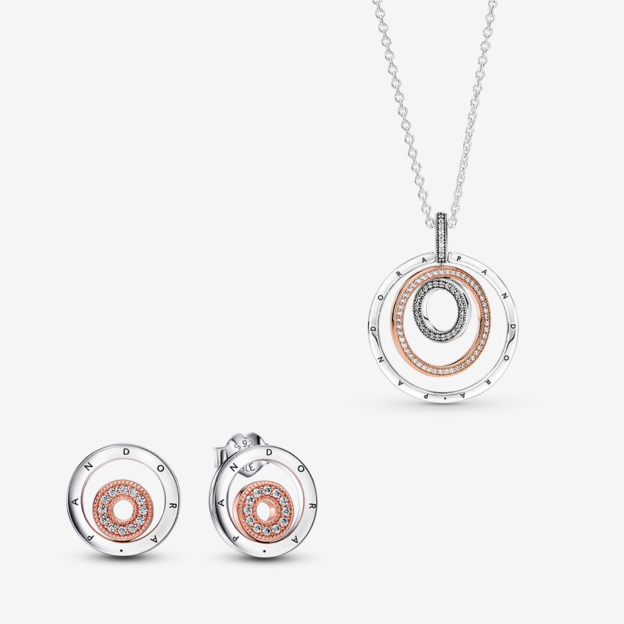 Pandora Signature Rose Gold I-D Necklace and Earring Set image number 0