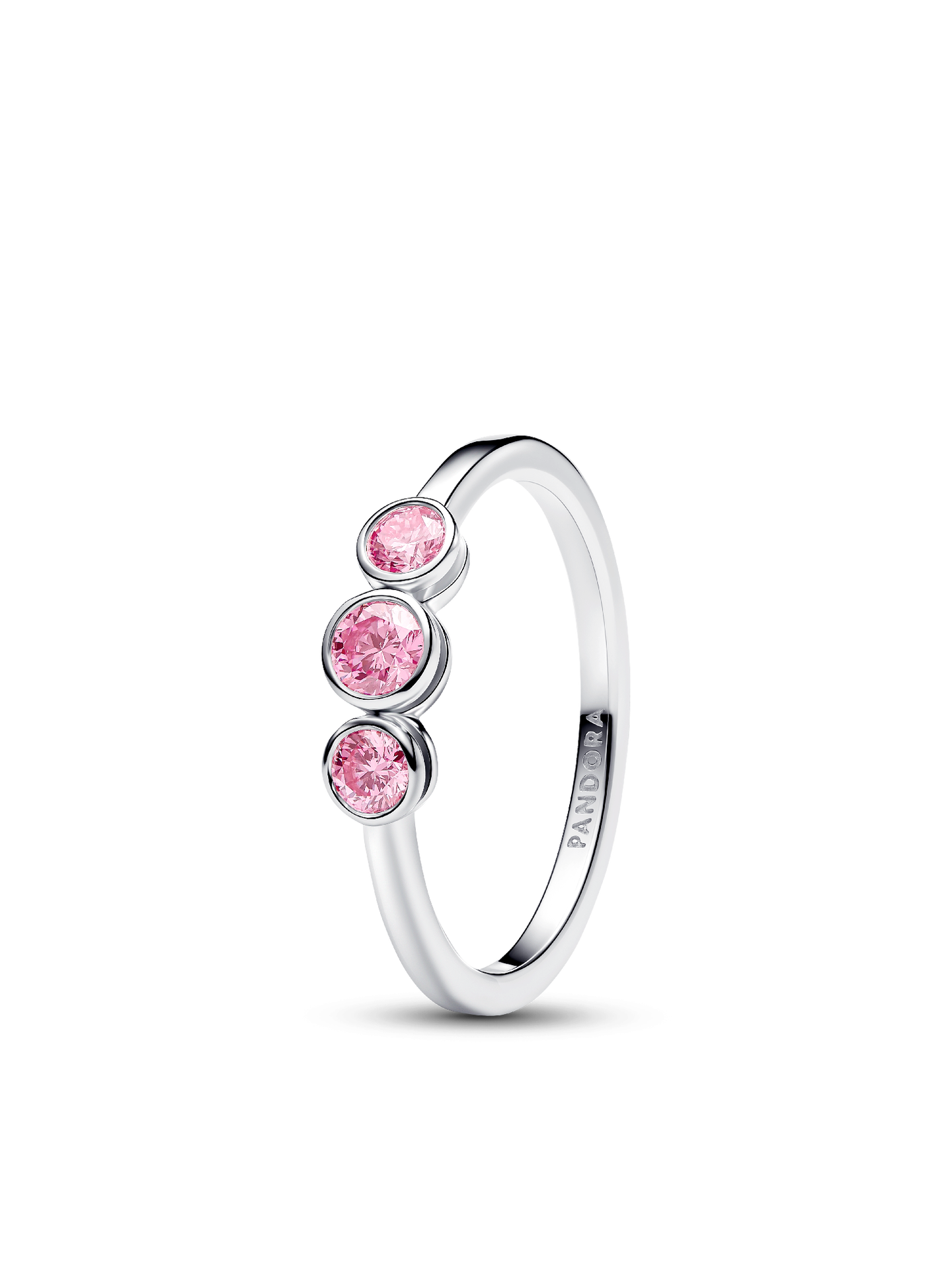 Женское кольцо Pandora Era Bezel Sterling Silver Pink Lab-Grown Diamond Triple Stone, цвет: Серебро — фото 1