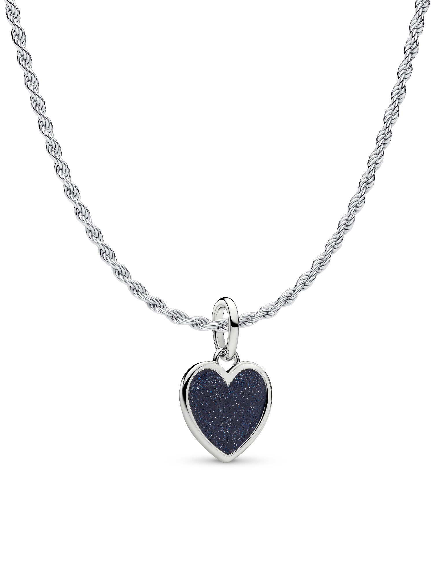 Engravable Blue Heart Dangle Charm Necklace