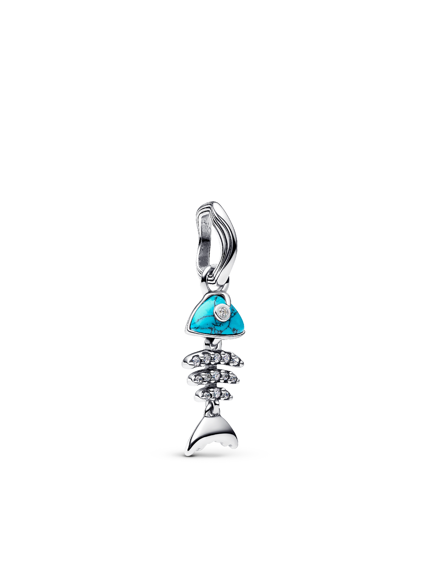 Женский шарм Pandora Turquoise-colored Fishbone Dangle Charm, цвет: Серебро — фото 1