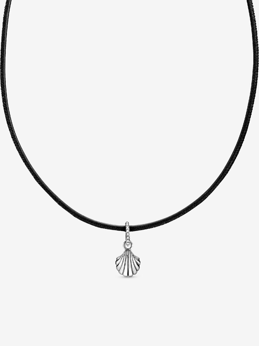 Black Leather Seashell Choker Necklace
