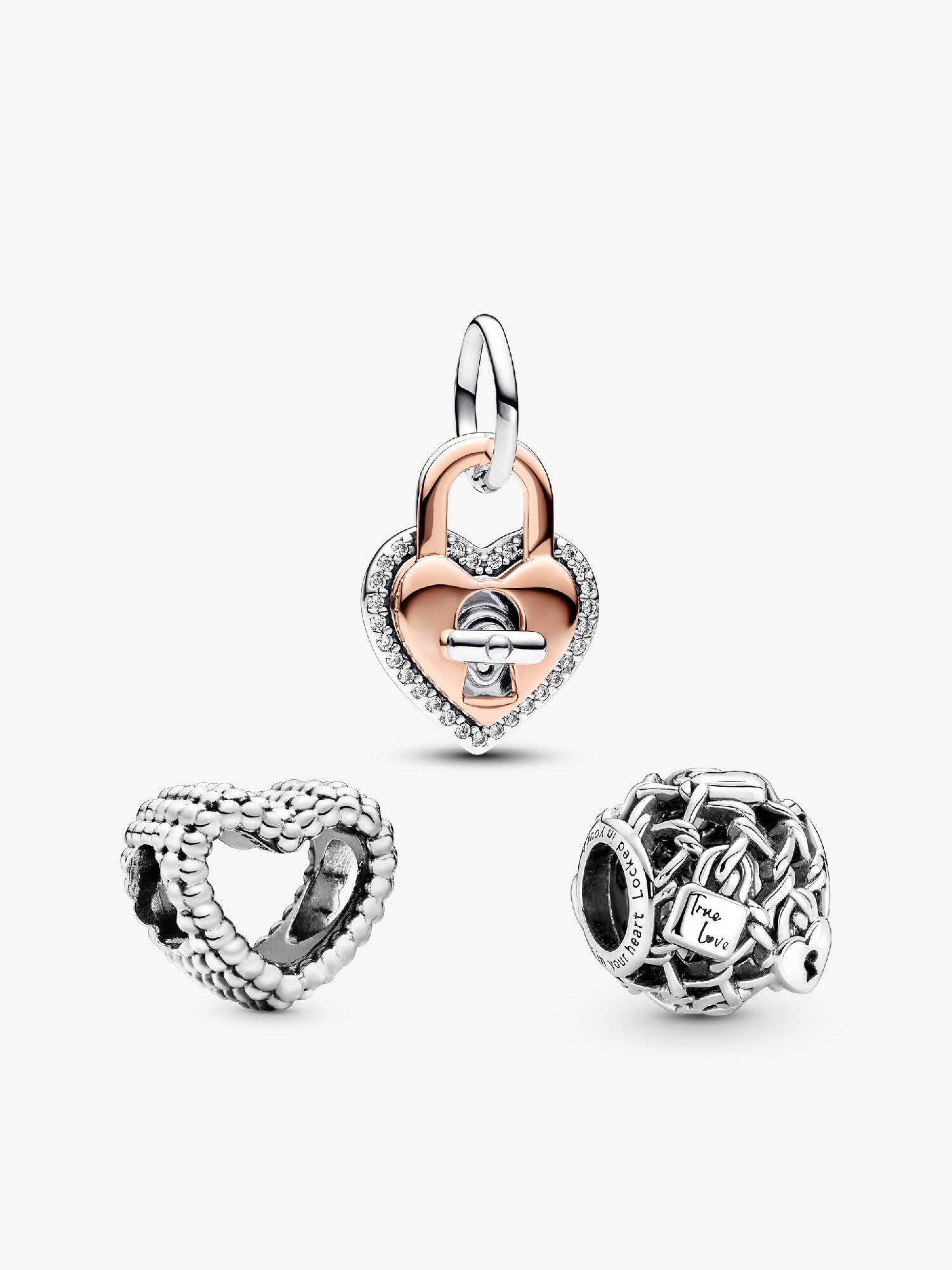 Heart and Padlock Charm Trio