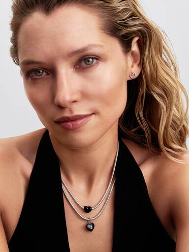 Matte Black Ceramic Heart Padlock Dangle Charm