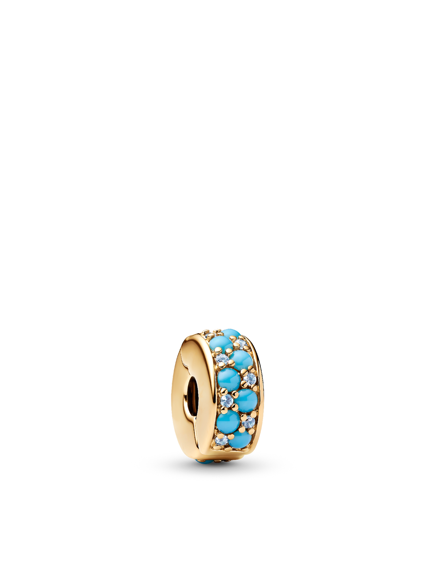 Женский шарм Pandora Aqua Blue Clip Charm, цвет: Позолоченный — фото 1