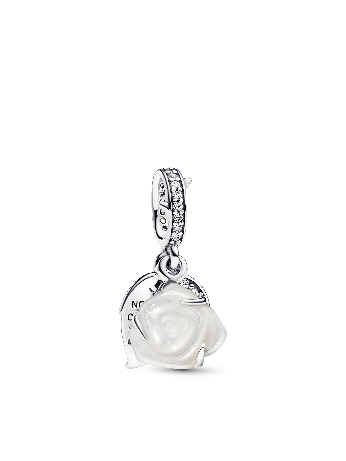 Женский шарм Pandora White Rose in Bloom Double Dangle Charm, цвет: Серебро — фото 1
