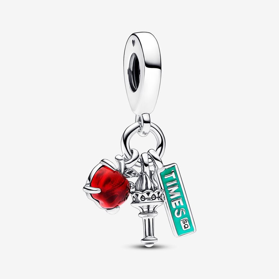 NYC Apple, Torch and Street Sign Triple Dangle Charm image number 0