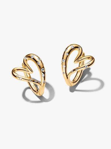 Organically Shaped Stone-Set Heart Hoop Earrings