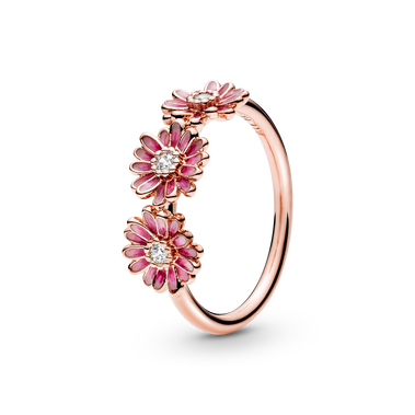 Pink Daisy Flower Trio Ring