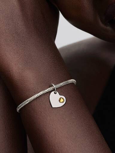 November Engravable Honey Stone Heart Dangle Charm