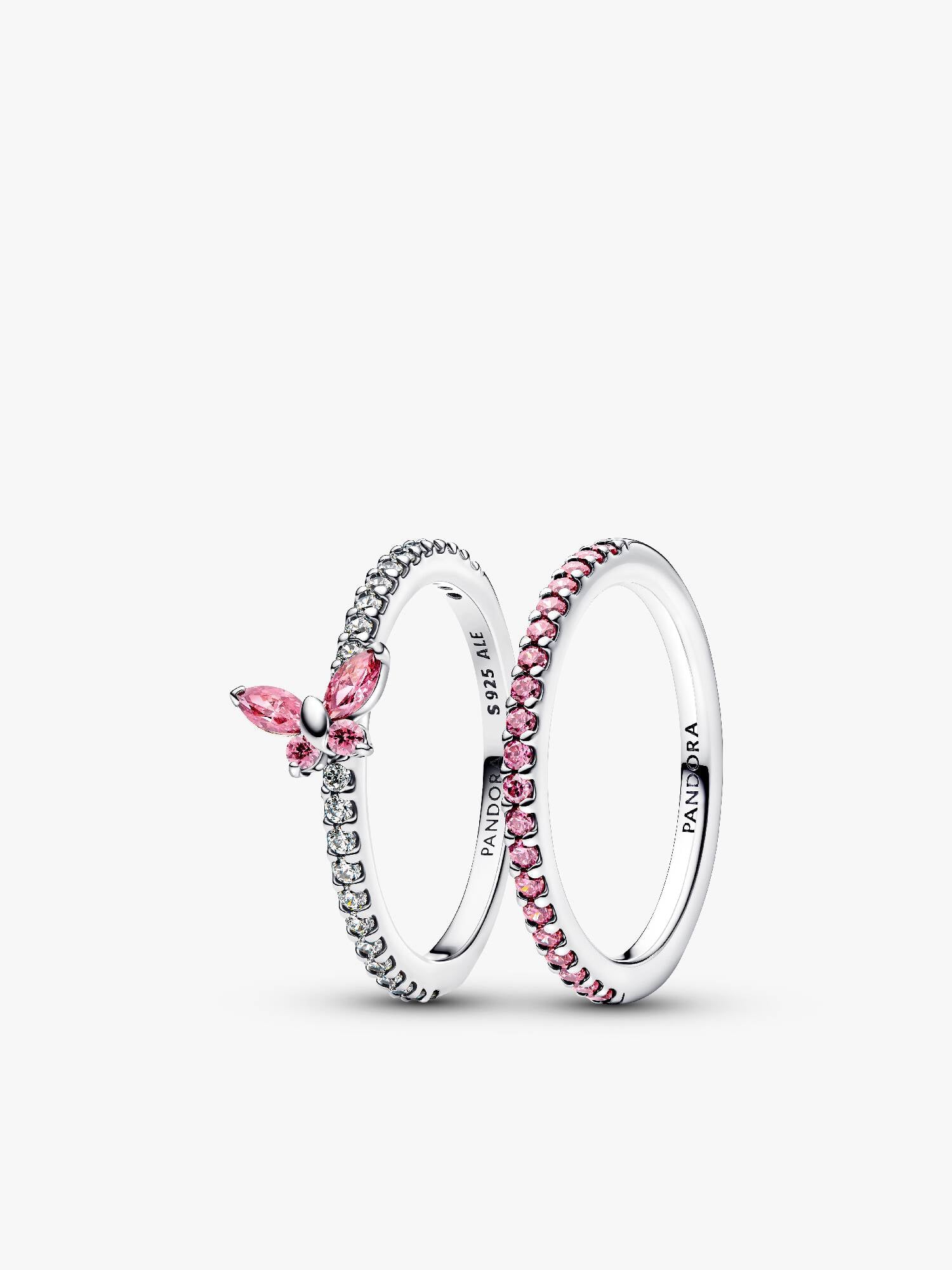 Pink Butterfly Ring Set