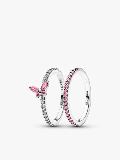 Pink Butterfly Ring Set