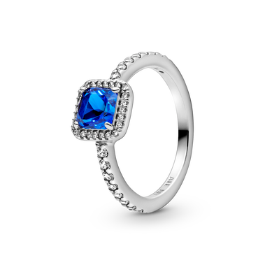 Blue Square Sparkle Halo Ring