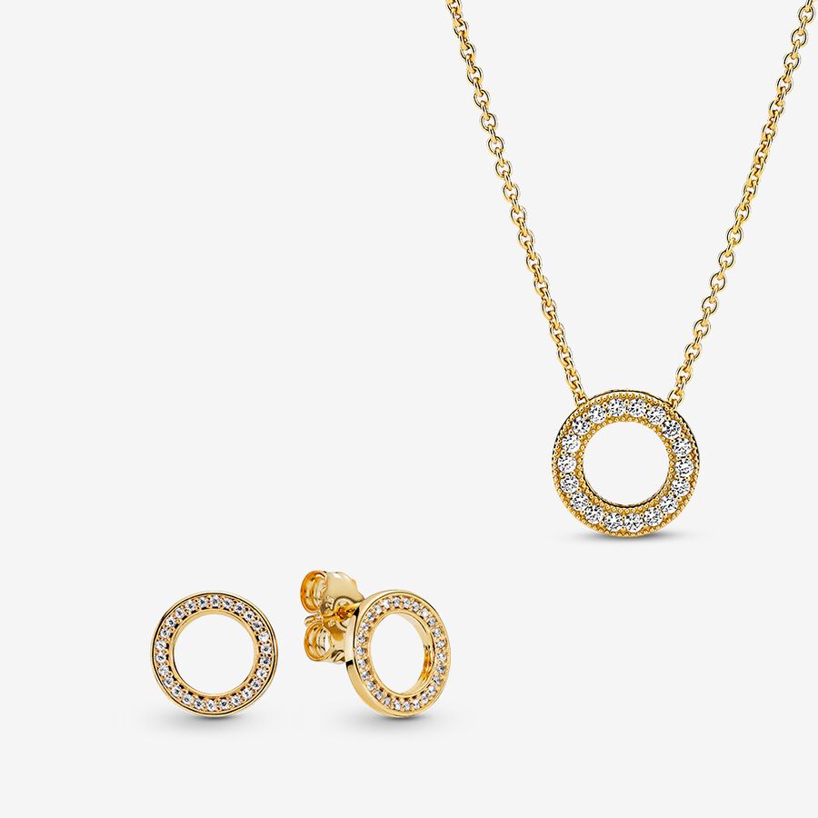 Golden Circle Necklace Earring Set