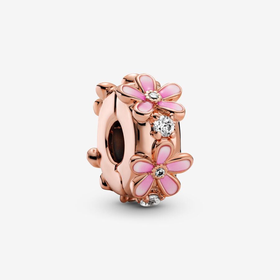 schuintrekken cascade Elastisch Pink Daisy Spacer Clip Charm | Rose gold plated | Pandora US