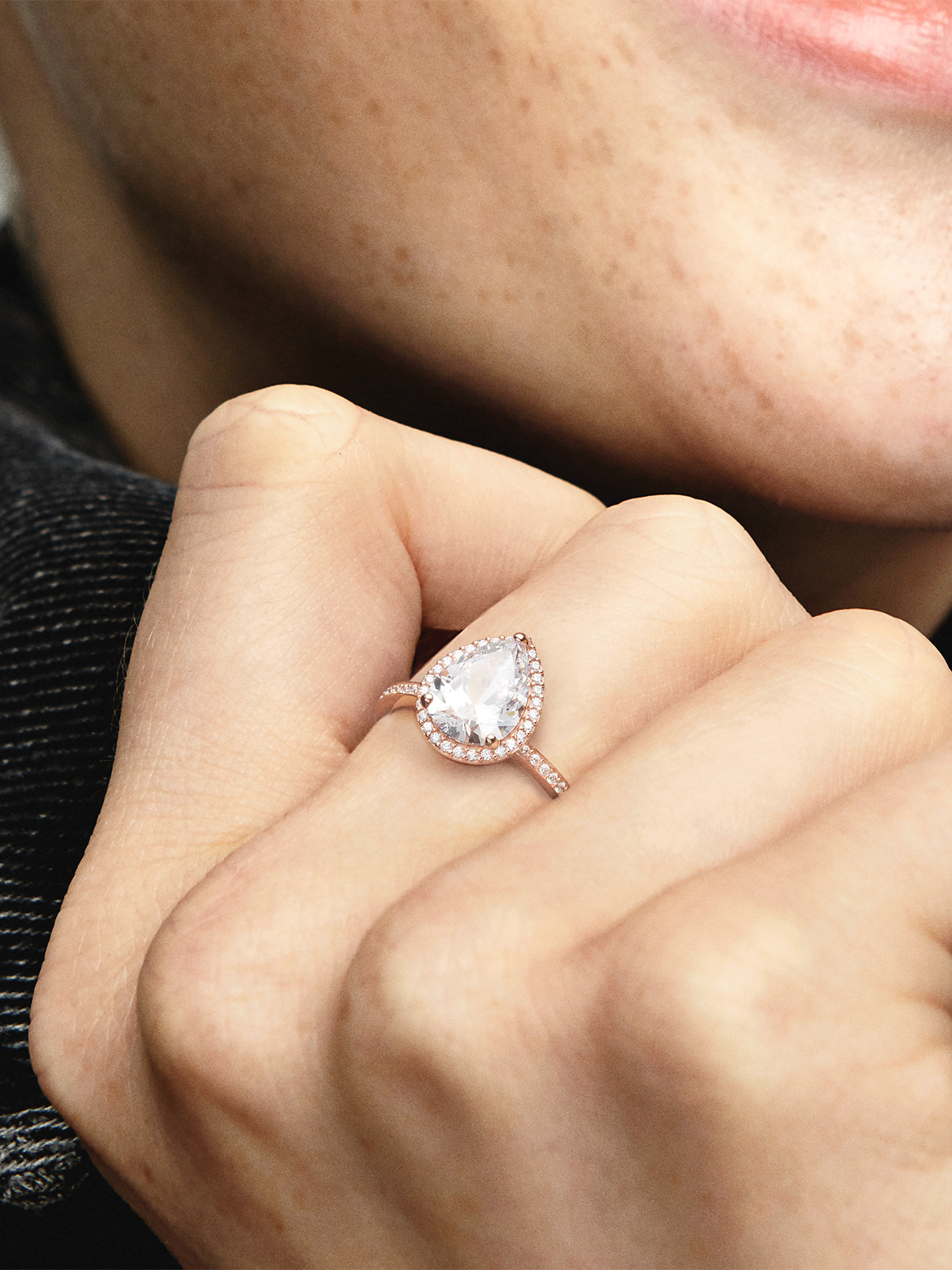 Женское кольцо Pandora Sparkling Teardrop Halo, цвет: Покрытие розовым золотом — фото 3