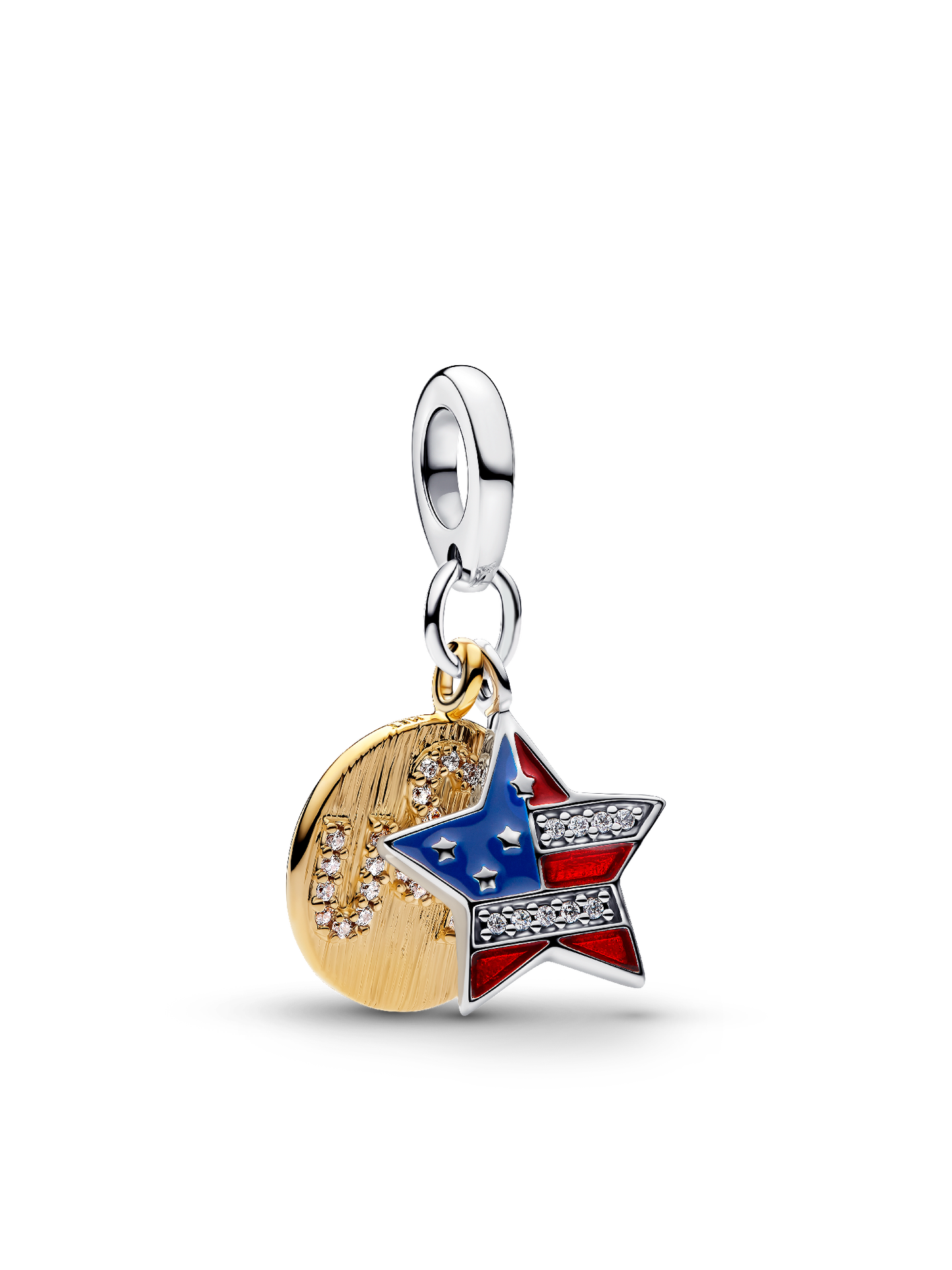Женский шарм Pandora USA Flag Star Double Dangle Charm, цвет: Двухцветный — фото 1