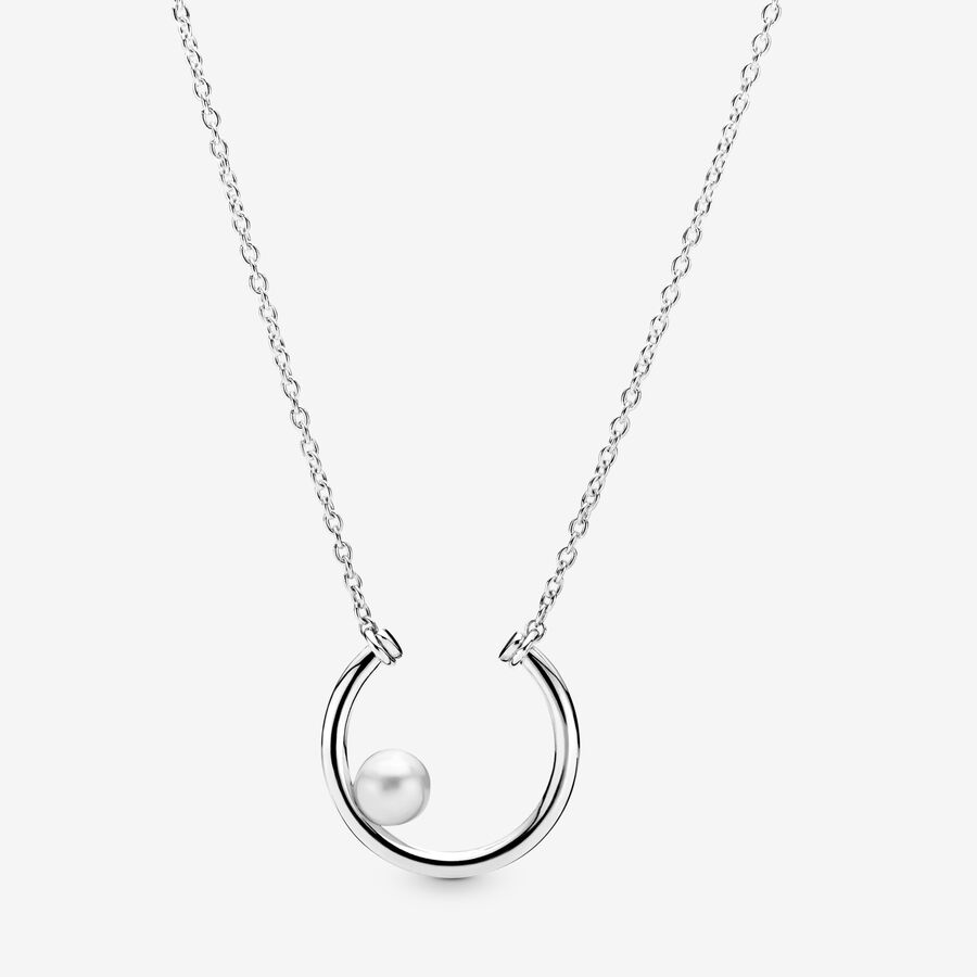 FINAL SALE - Offset Freshwater Cultured Pearl Circle Necklace image number 0