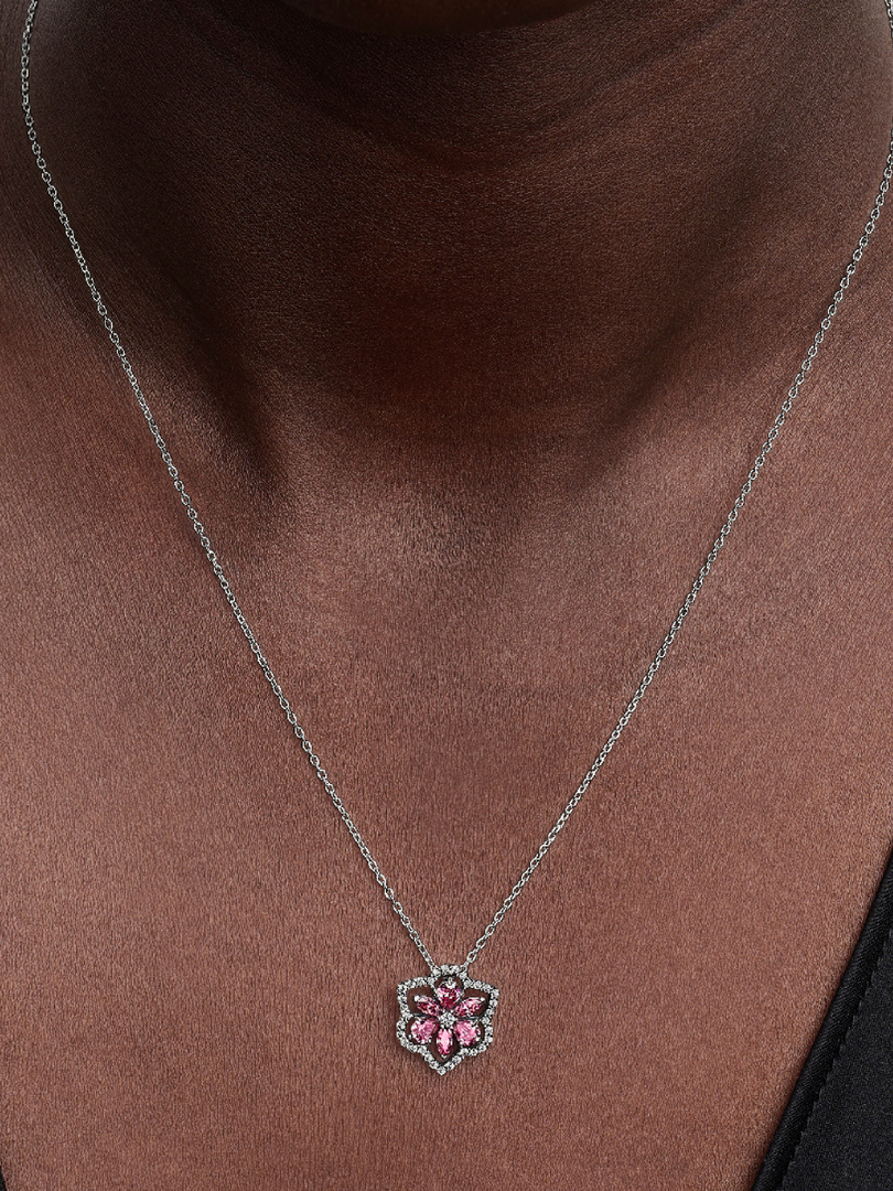 Herbarium Sparkling Pink Flower Pendant Necklace