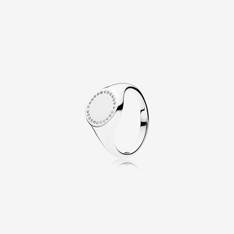 FINAL SALE - Circle Signet Ring, Clear CZ image number 0