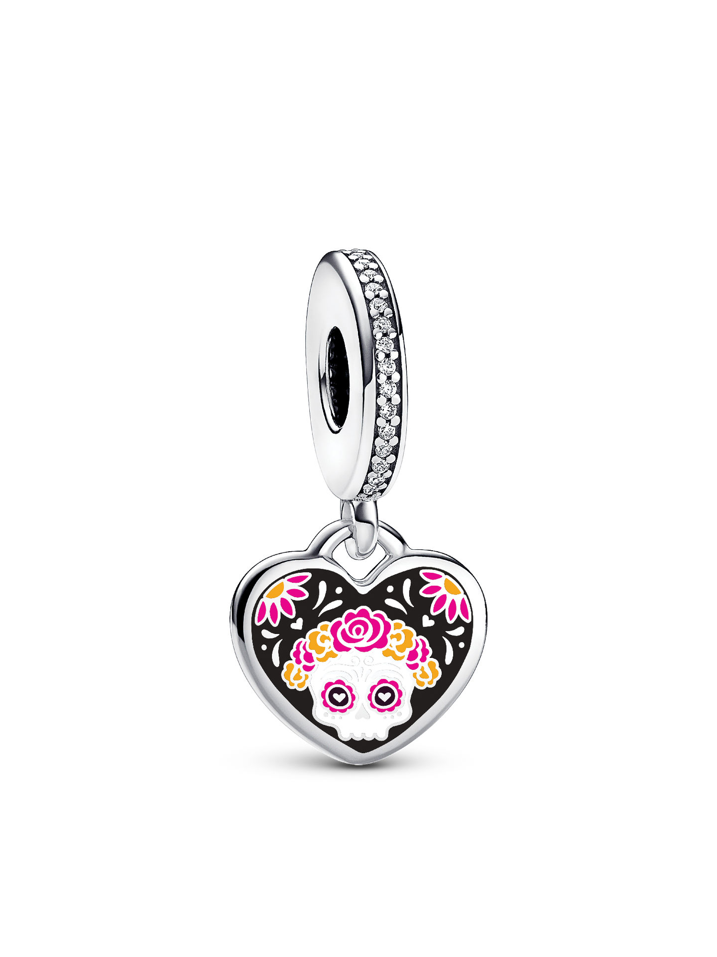 Женский шарм Pandora Day of the Dead Sugar Skull Heart Dangle Charm, цвет: Серебро — фото 1