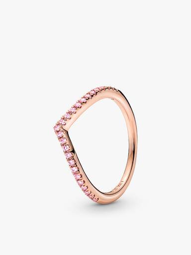 Sparkling Pink Heart Wishbone Ring Set