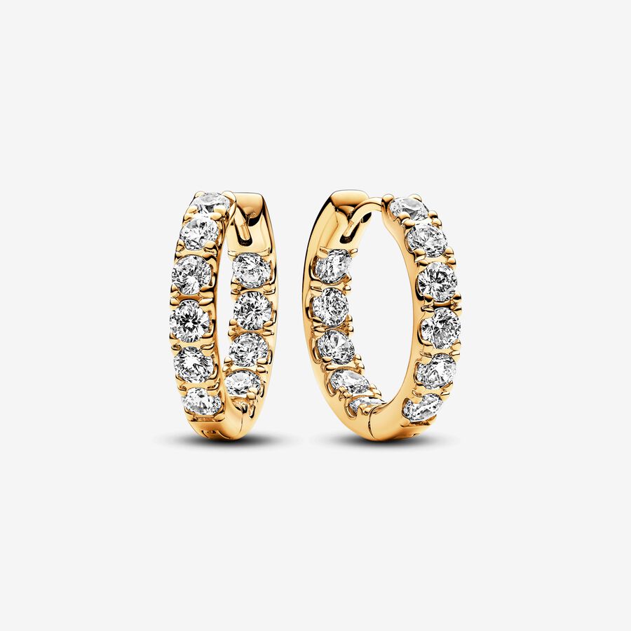 Sparkling Row Eternity Hoop Earrings | Gold plated | Pandora US