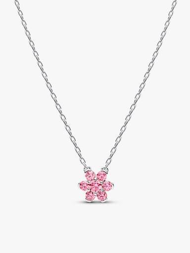 Sparkling Silver Pink Flower Necklace & Earrings Set