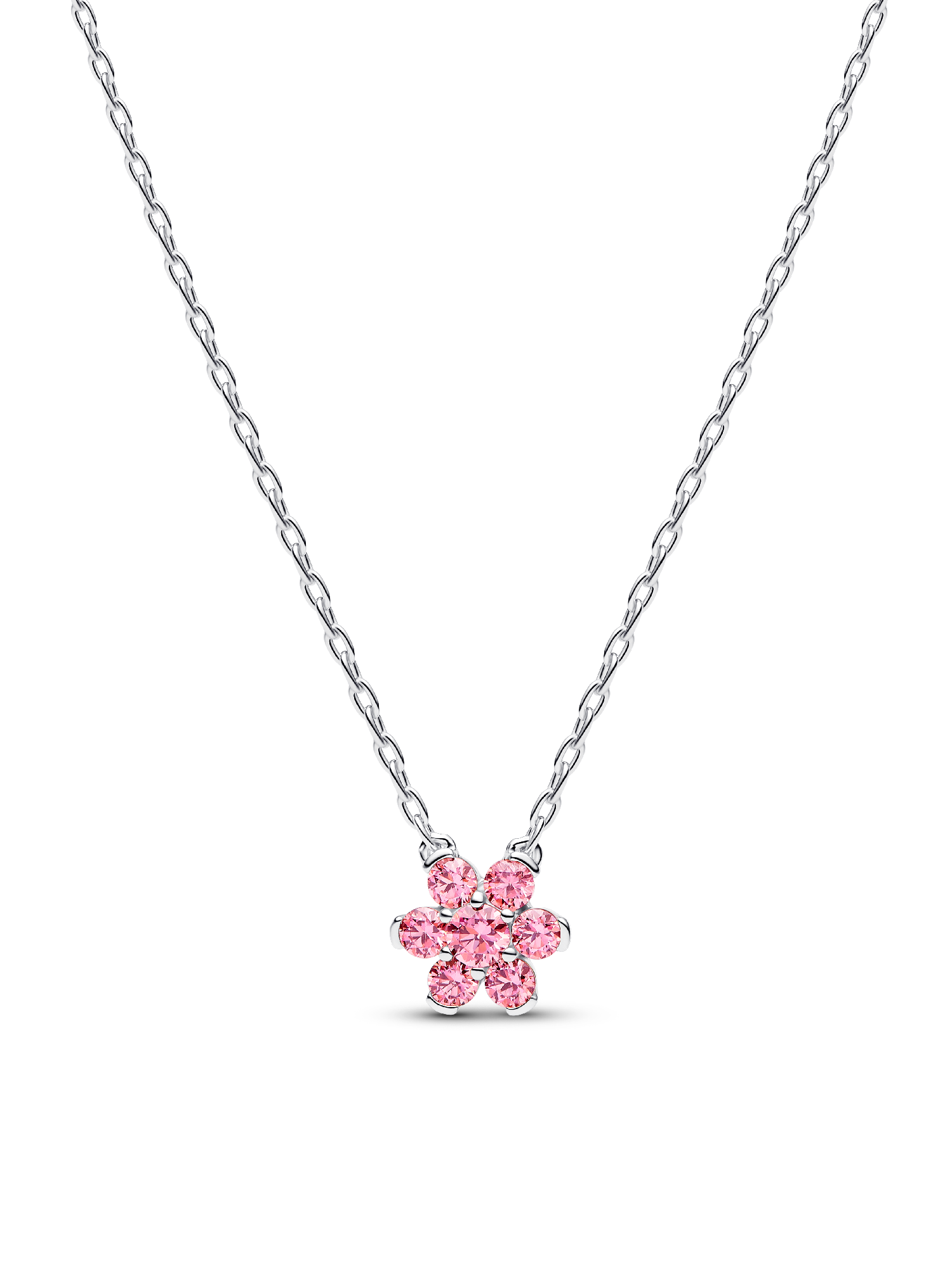 Sparkling Silver Pink Flower Necklace & Earrings Set