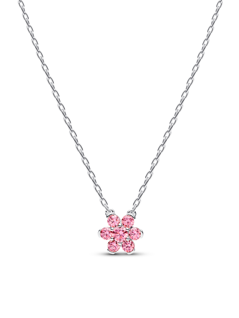 Sparkling Silver Pink Flower Necklace & Earrings Set