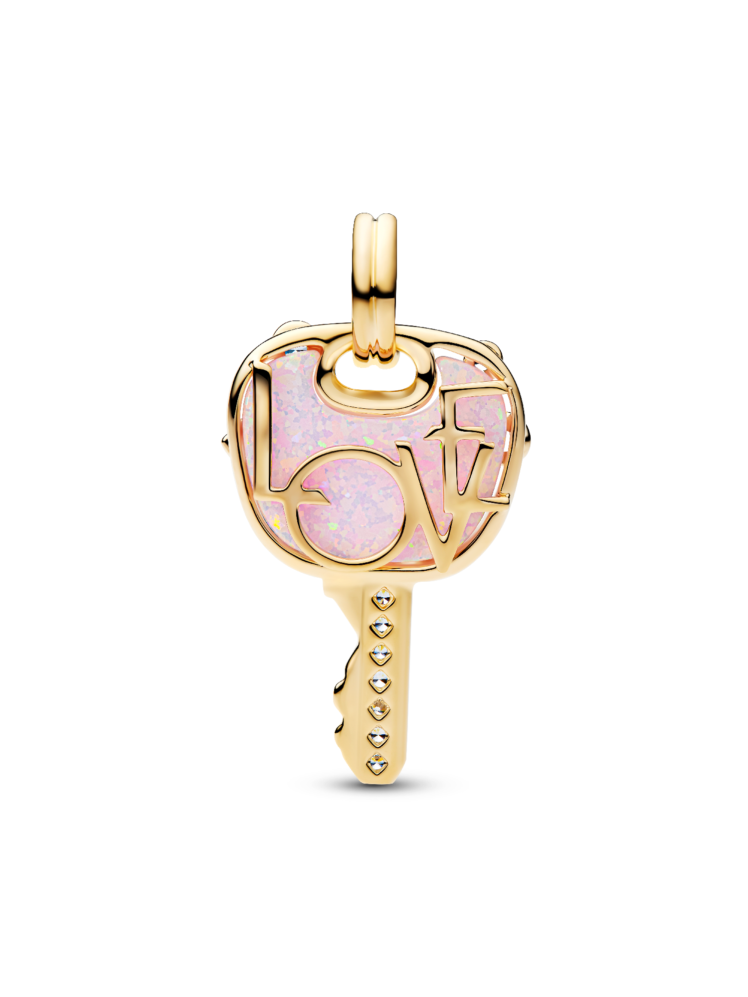 Opalescent Pink Love Key Large Dangle Charm