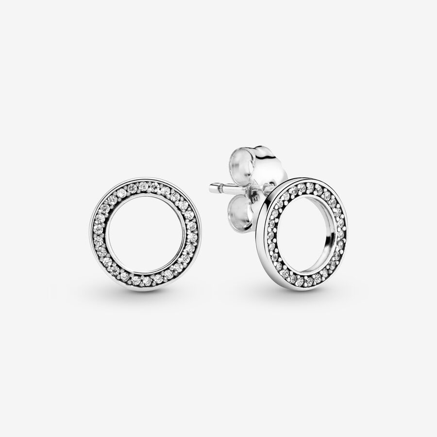 Sparkling Circle Stud Earrings, Sterling silver