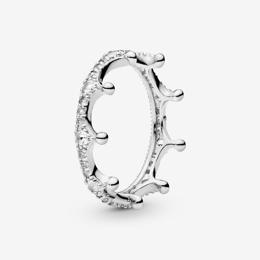 Clear Sparkling Crown Solitaire Ring, Sterling silver