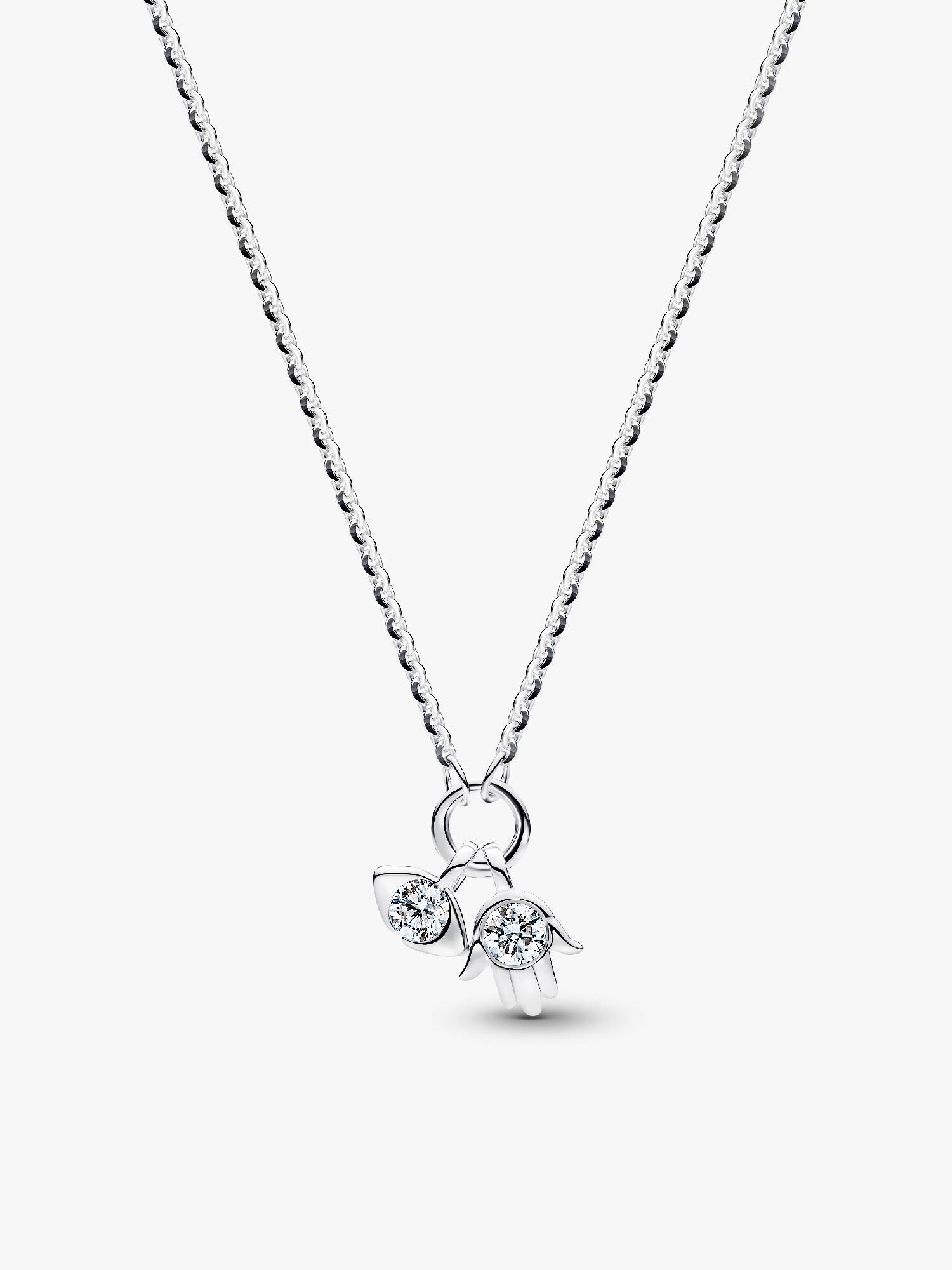 Pandora Talisman Sterling Silver Lab-Grown Diamond Evil Eye & Hamsa Hand Dangle Pendant Necklace