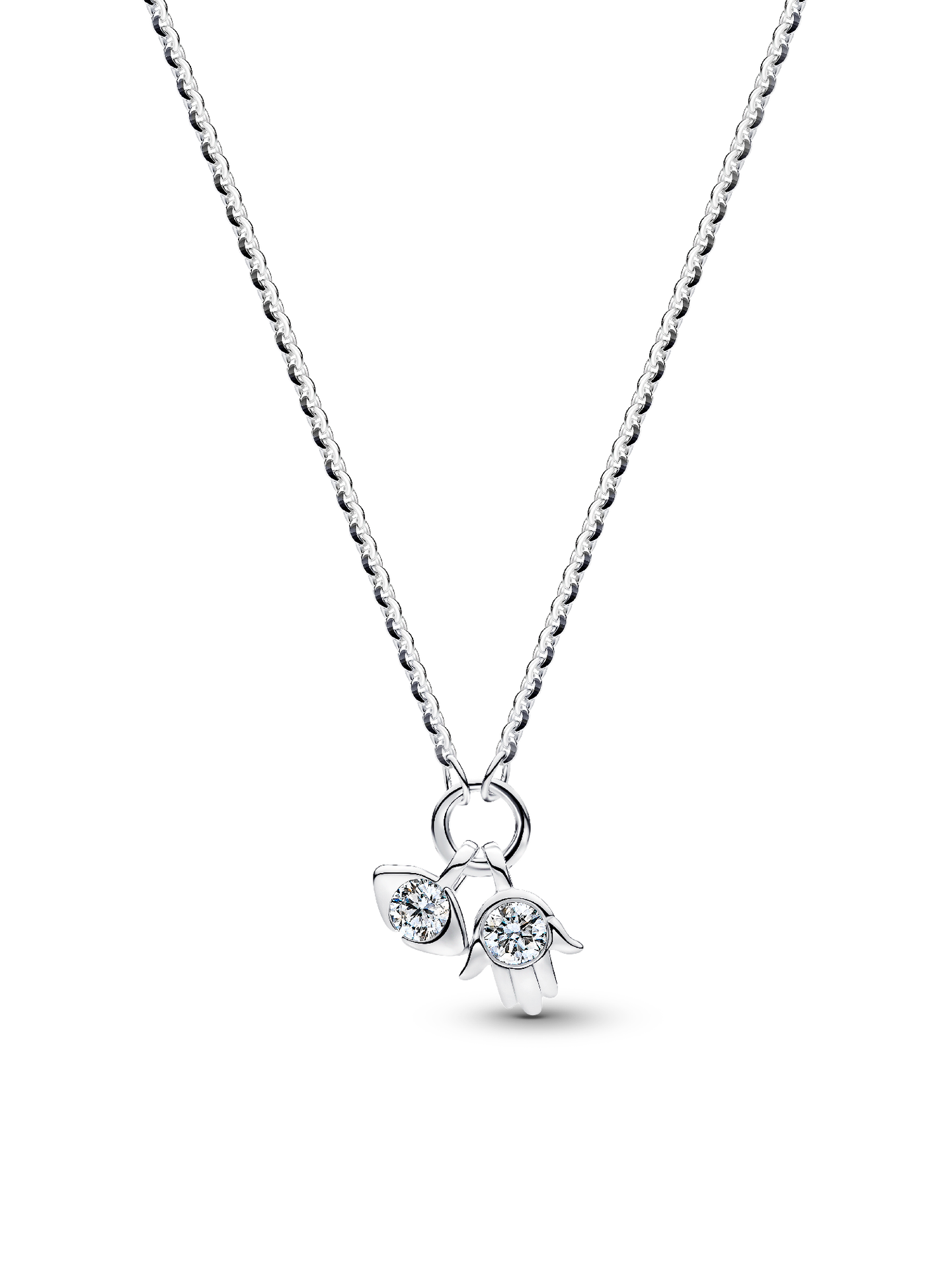 Женское колье Pandora Talisman Sterling Silver Lab-Grown Diamond Evil Eye & Hamsa Hand Dangle Pendant, цвет: Серебро — фото 1
