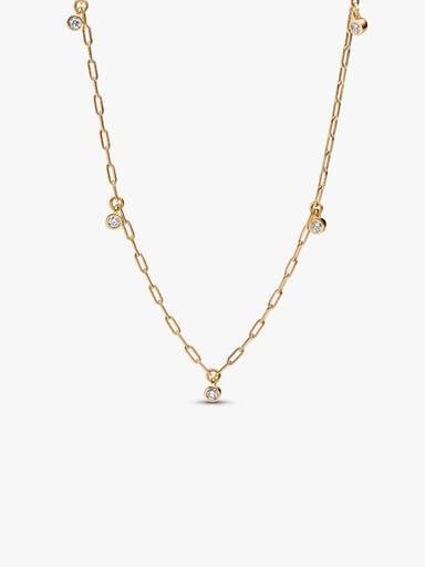 Pandora Era Bezel Lab-Grown Diamond Dangle Station Paperclip Chain Necklace