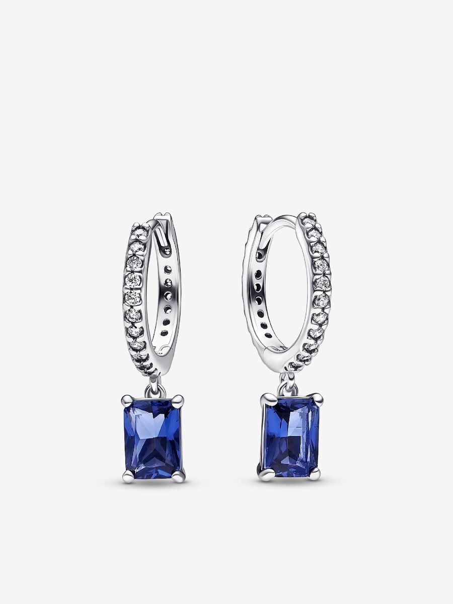 Blue Rectangular Sparkling Hoop Earrings
