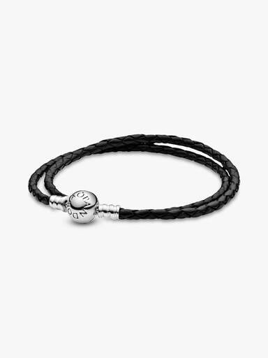 Pandora Moments Double Black Leather Bracelet