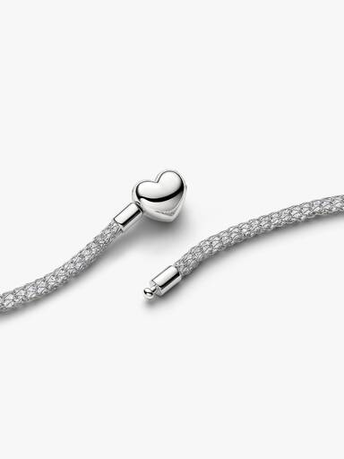 Heart Clasp Sparkling Mesh Necklace, Platinum Plated