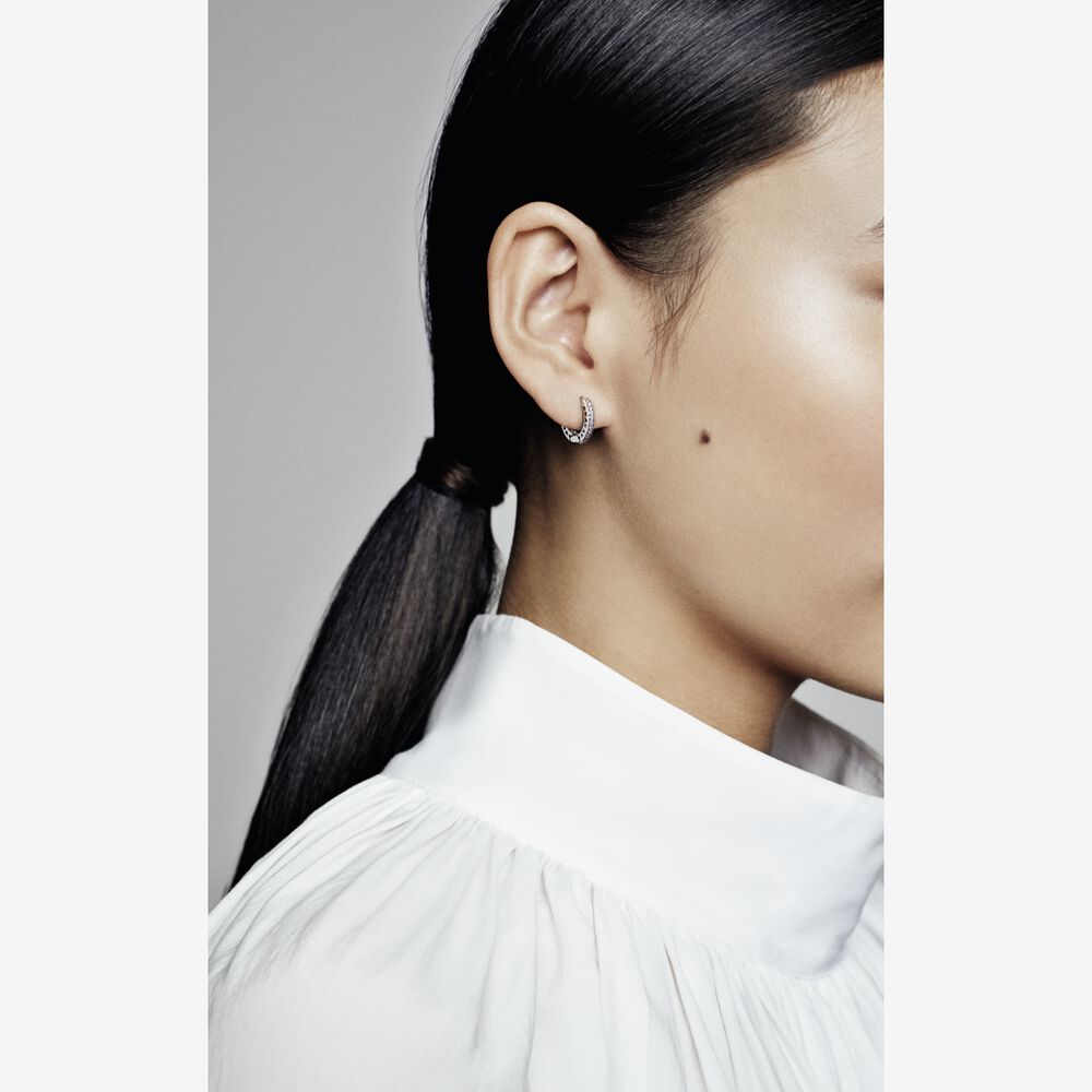 Pavé Heart Hoop Earrings | Sterling silver | Pandora US